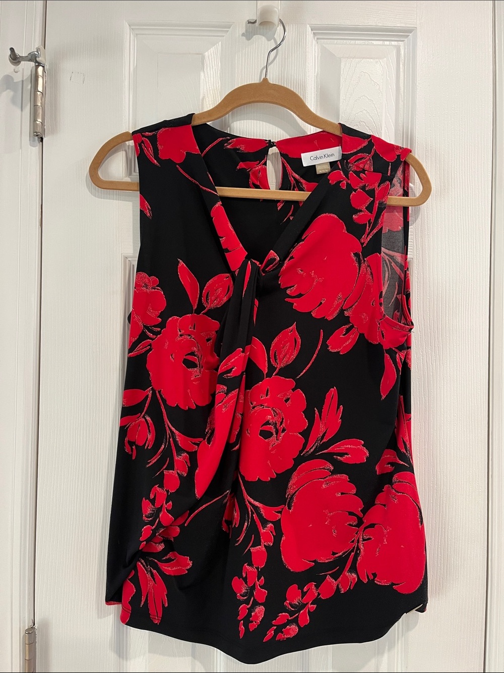 Calvin Klein Black Sleeveless Top with Red Floral Print